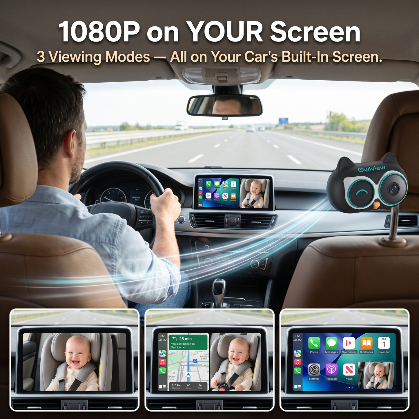 The Owlview™ 2-in-1 Baby Car Camera & Wireless CarP