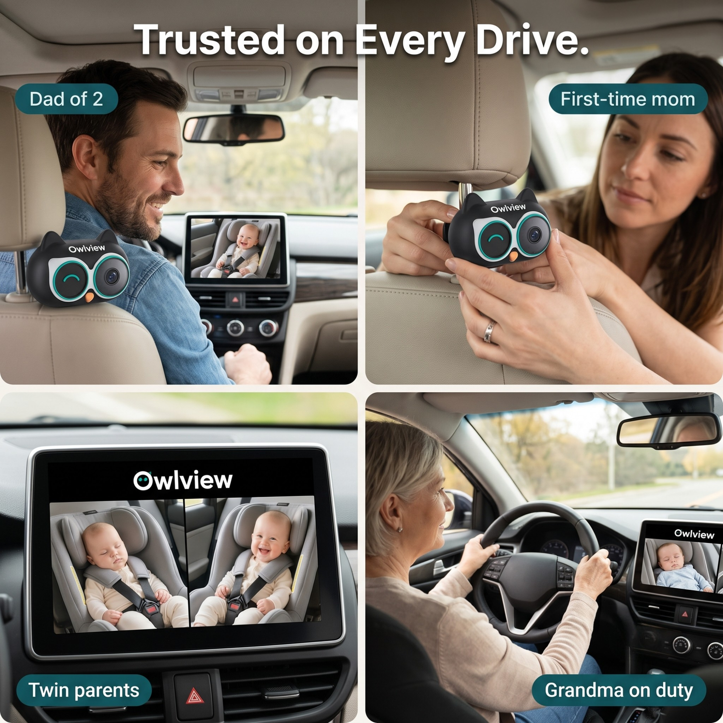 The Owlview™ 2-in-1 Baby Car Camera & Wireless CarP