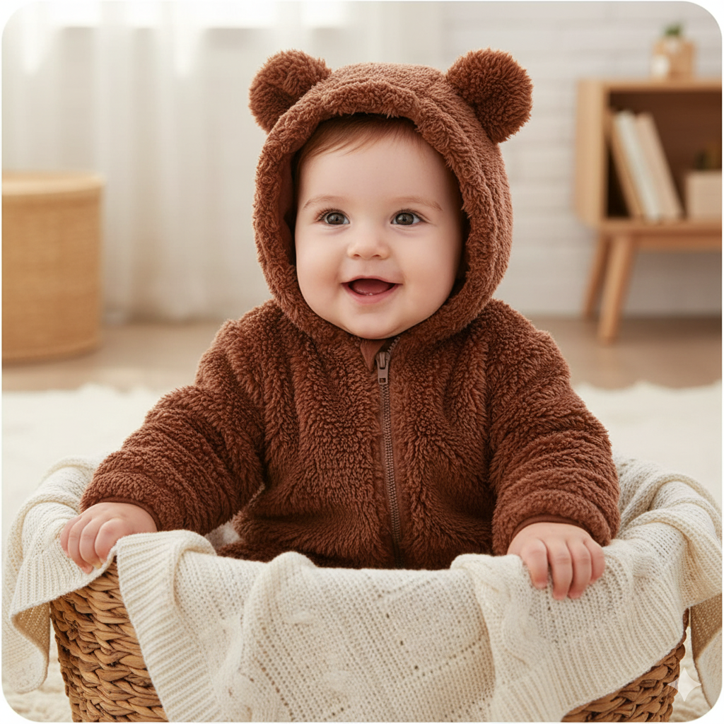 SnuggleBear™ - Fluffy Hooded Baby Romper