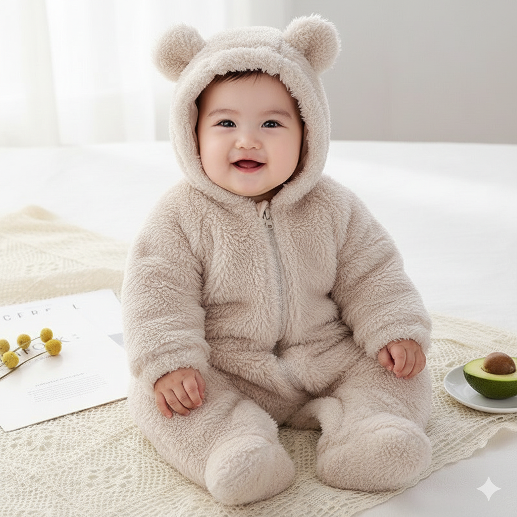 SnuggleBear™ - Fluffy Hooded Baby Romper