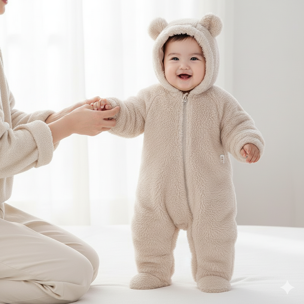 SnuggleBear™ - Fluffy Hooded Baby Romper