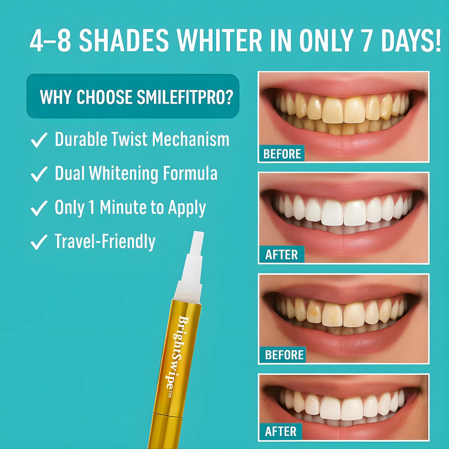 BrightSwipe™  Viral Teeth Whitening Serum Pen + Dual-Peroxide Formula & Xylitol