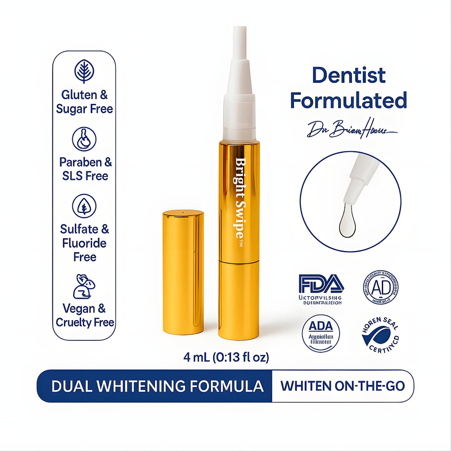 BrightSwipe™  Viral Teeth Whitening Serum Pen + Dual-Peroxide Formula & Xylitol